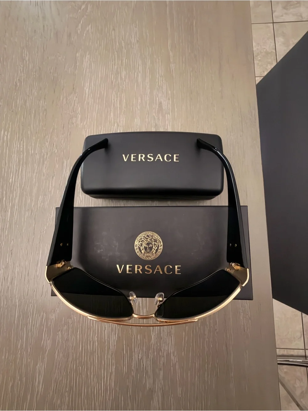 Versace Men’s Black Lensed Sunglasses with Gold Frame